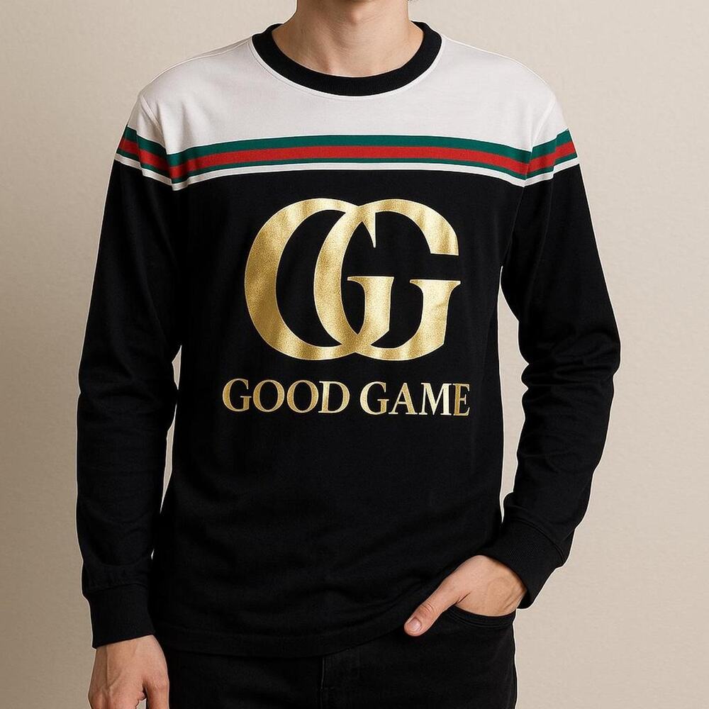 Good Game Long Sleeve Shirt Men’s Large – Gold Foil Graphic Streetwear Top